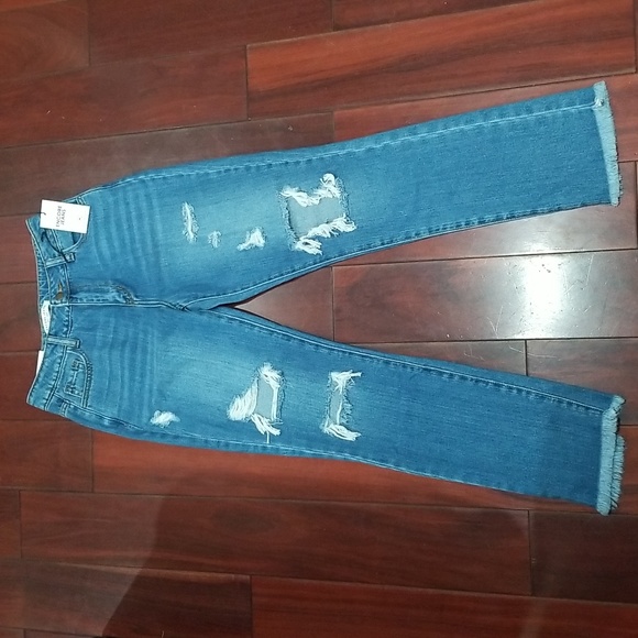 Encore Junior Jeans High Rise Destroyed Boyfriend Fit Size 1 Blue - Picture 2 of 12